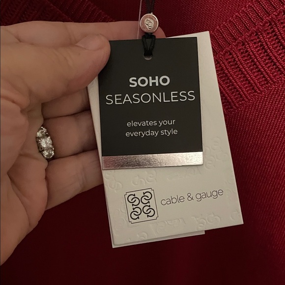 Cable & Gauge Rich Red V-Neck Tunic Sweater - Picture 2 of 6